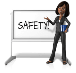 cartoon lady showing Safety Training on blackboard