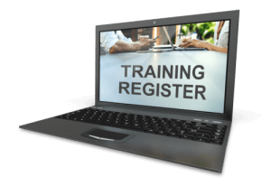 Image of Training register displayed on a laptop for online compliance compliance training